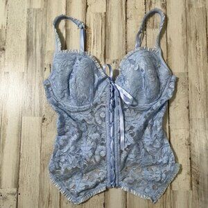Y2K Baby Blue Corset Babydoll Top Lace Mesh Wired Womens‎ Size Large